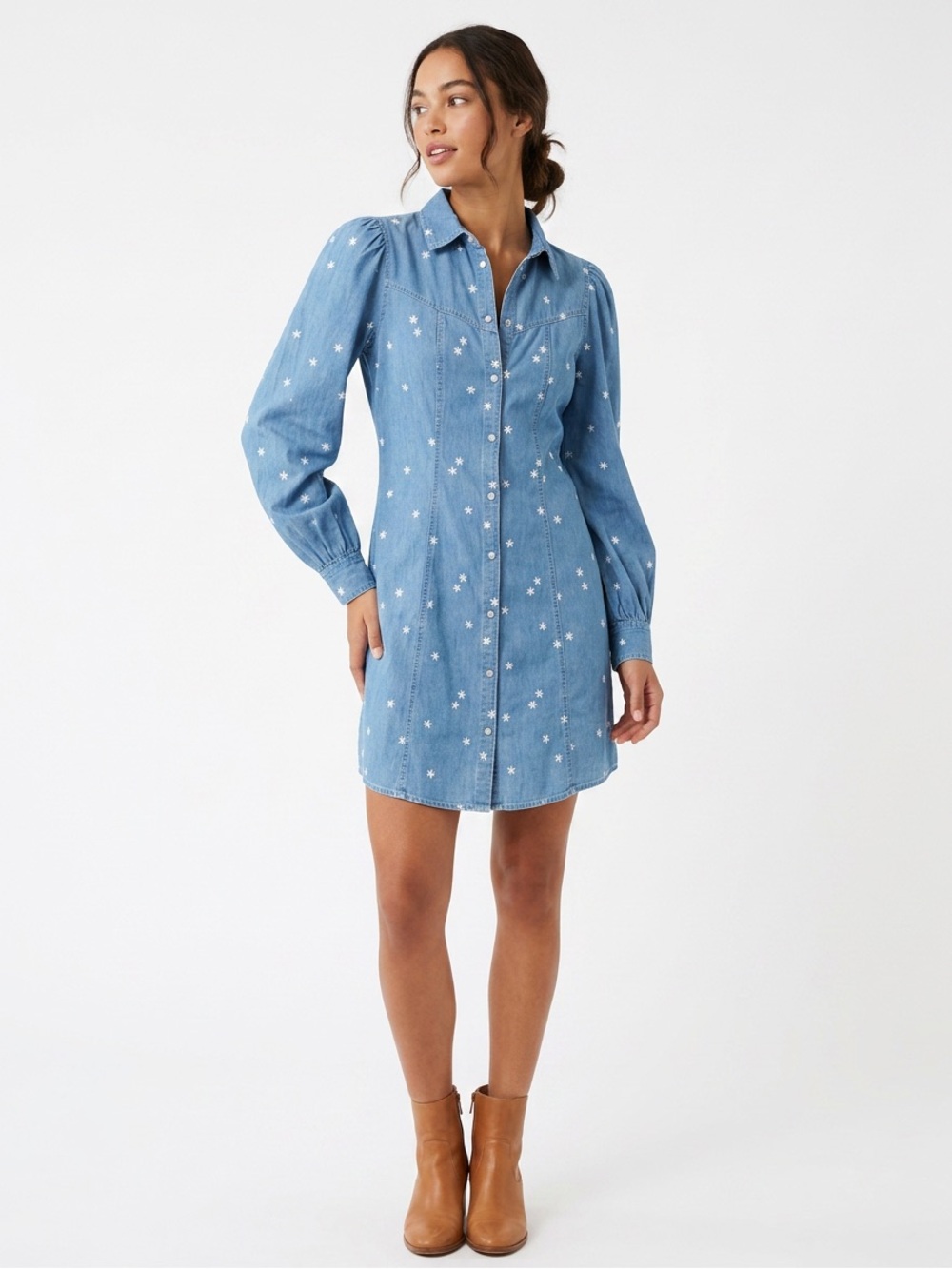 Denim Dress M Embroidered Stars Coastal  Cowgirl Boho Concert Festival Country